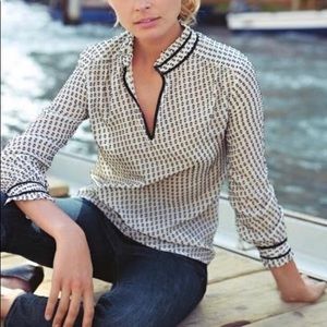 J. Crew Blk & White Tipped Swiss Dot Sheer Blouse